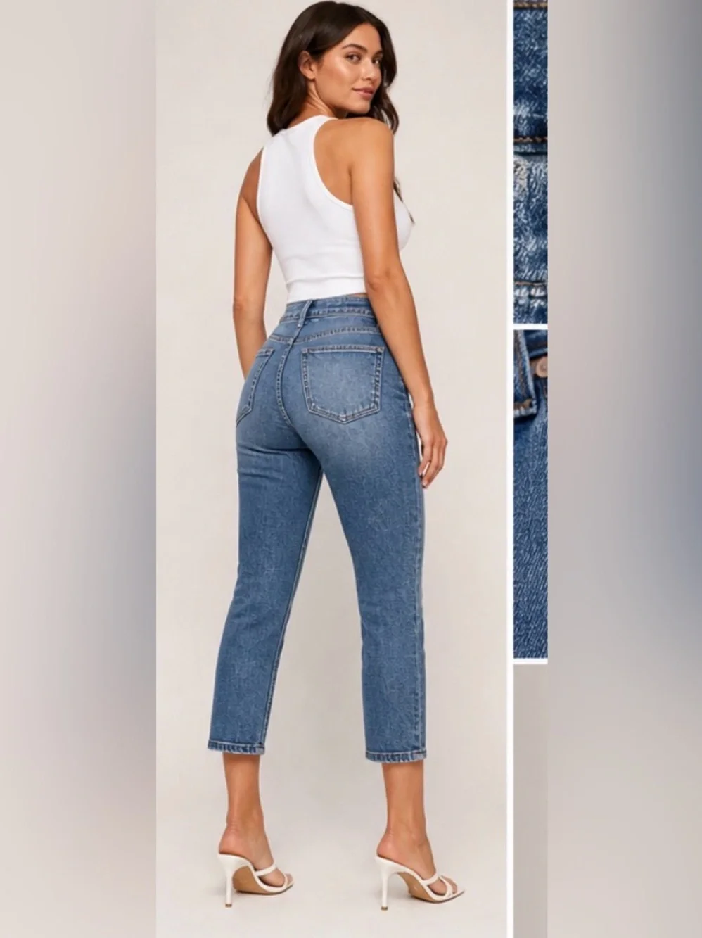 Good American Good Waist Cropped Jeans Sz 4/27 NWT High Rise Distressed - Picture 9 of 13